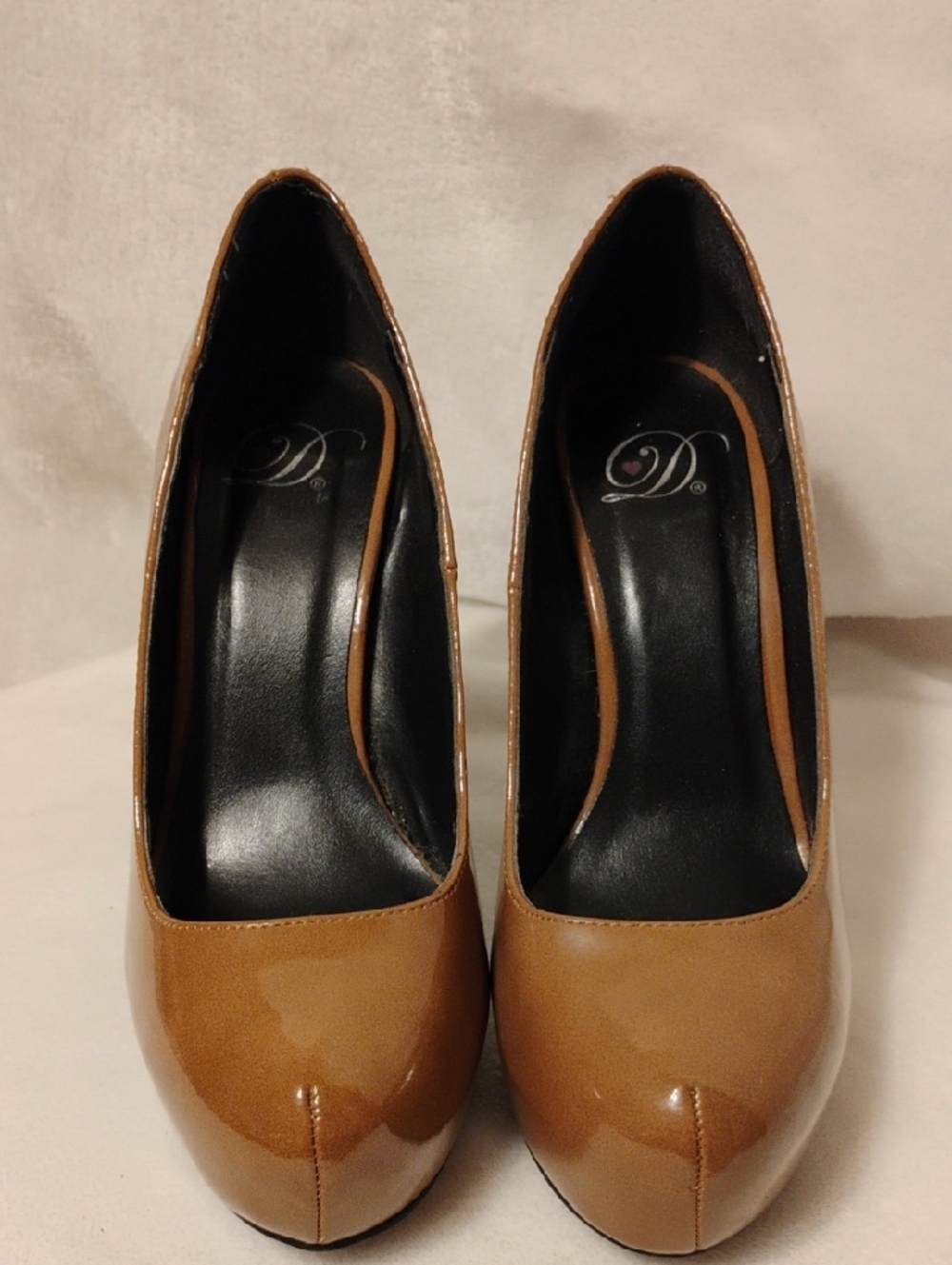 Dollhouse Tan Patent Round-Toe Platform Pumps